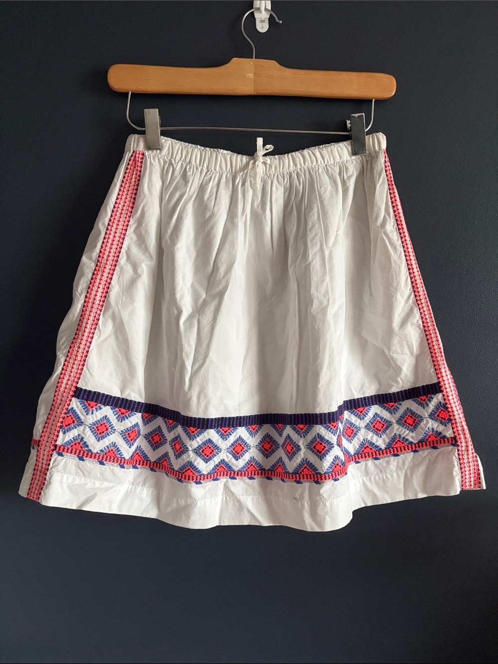 White Embroidered Skirt with Pink & Blue Accents